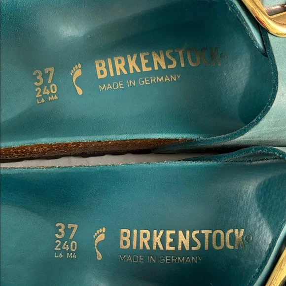 Birkenstock Turquoise Slides with Gold Buckle - Picture 5 of 6